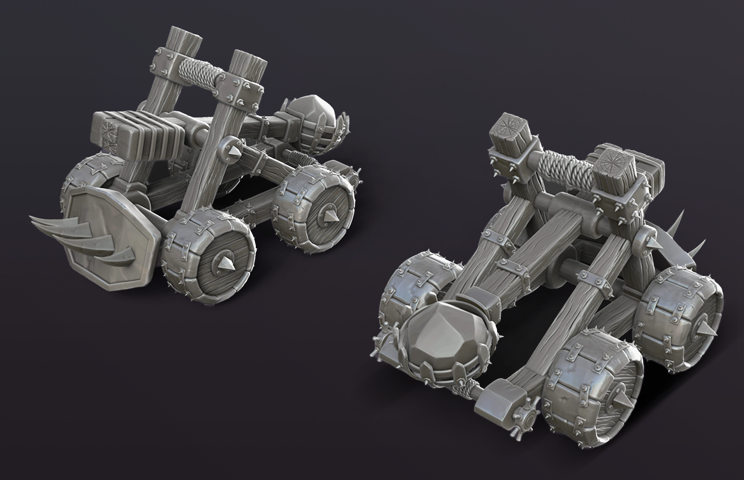 3D art - 3D Vehicle sculpting - 3D sculpting - 3D sculpt of a medieval-style catapult shown from two different angles