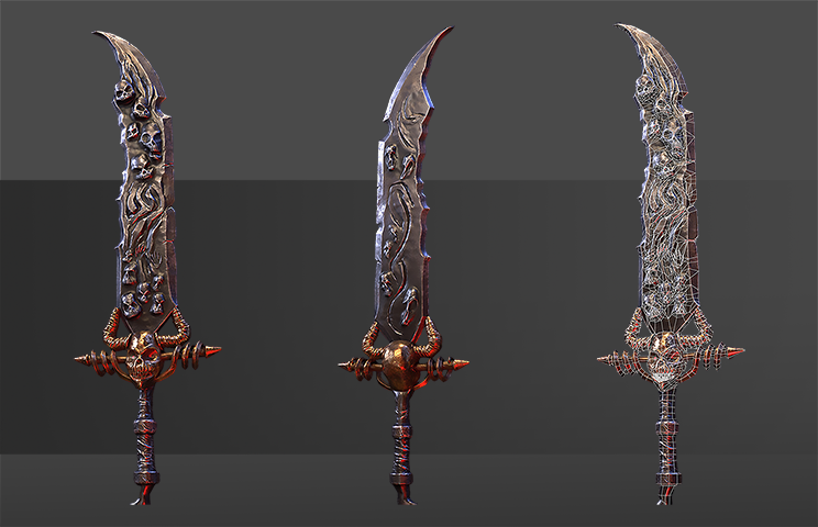 3D game art - A 3D sword in 2 different angles - prop modeling - prop design