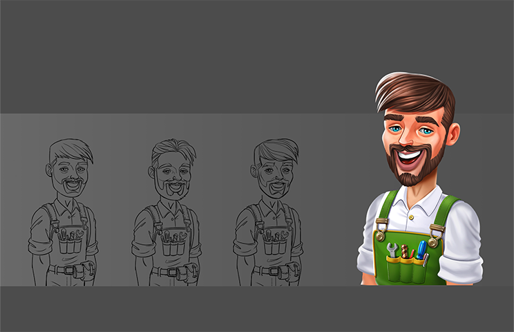Character concept art - Concept art of a male character with a beard and mustache