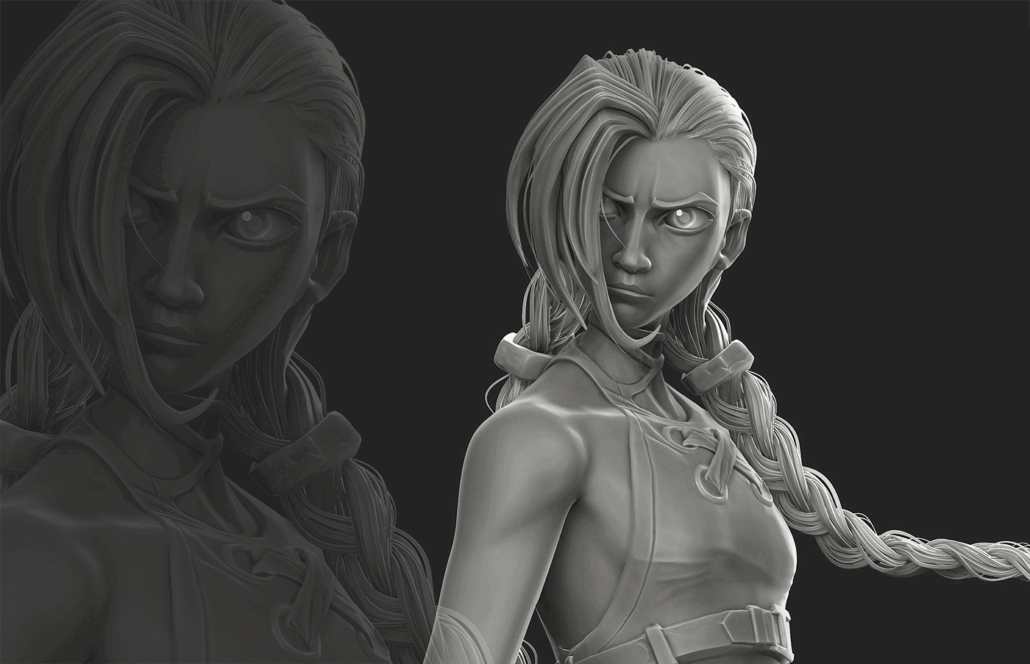 3D Character sculpting - 3D art - 3D sculpting - 3D sculpt of a fierce-looking female character with braided