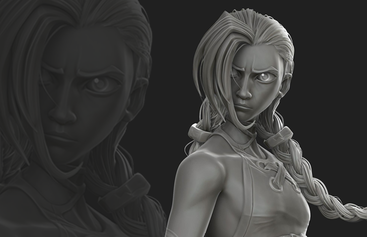 3D Character sculpting - 3D art - 3D sculpting - 3D sculpt of a fierce-looking female character with braided