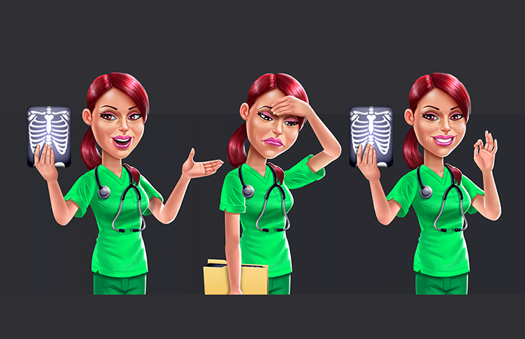 game character design - stylized character design - 2D nurse character design in 3 poses