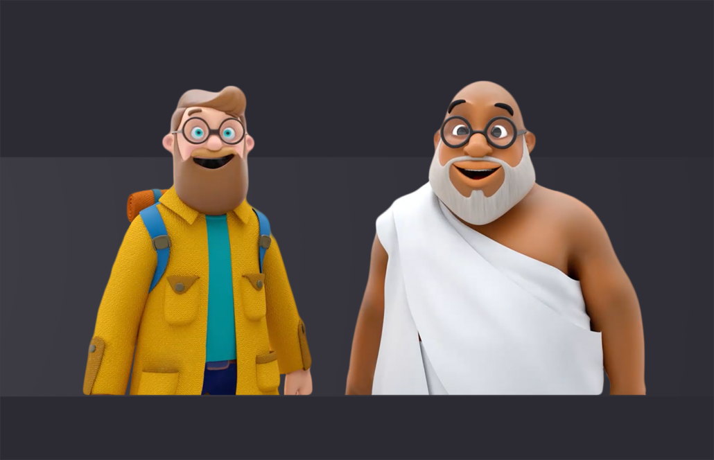 3D minimal character design -Two minimal characters stand side by side