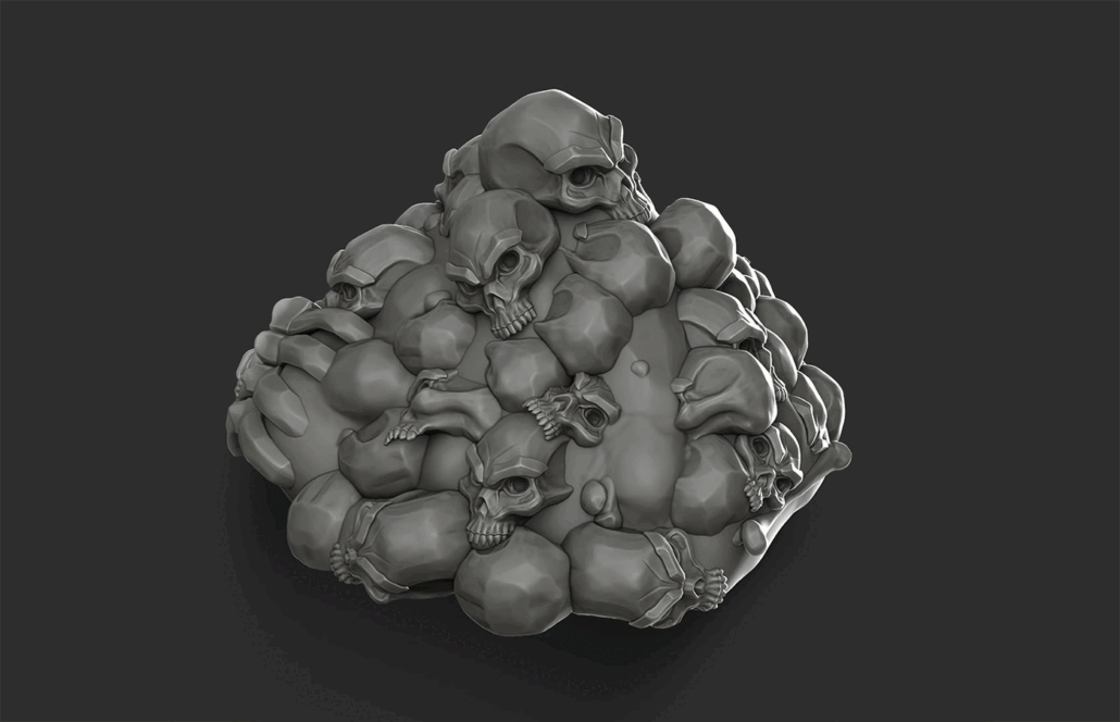 3D Game asset sculpting - 3D art - 3D sculpting - 3D sculpt of a mound of human skulls and bones