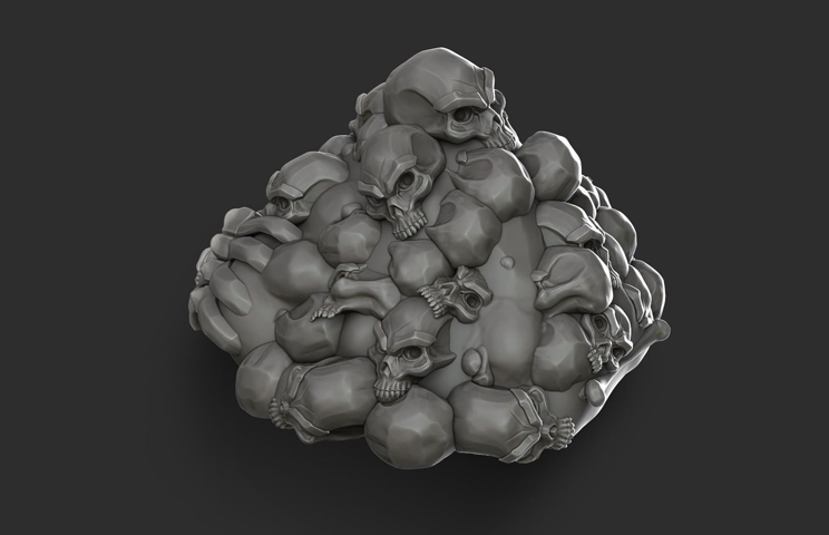 3D Game asset sculpting - 3D art - 3D sculpting - 3D sculpt of a mound of human skulls and bones