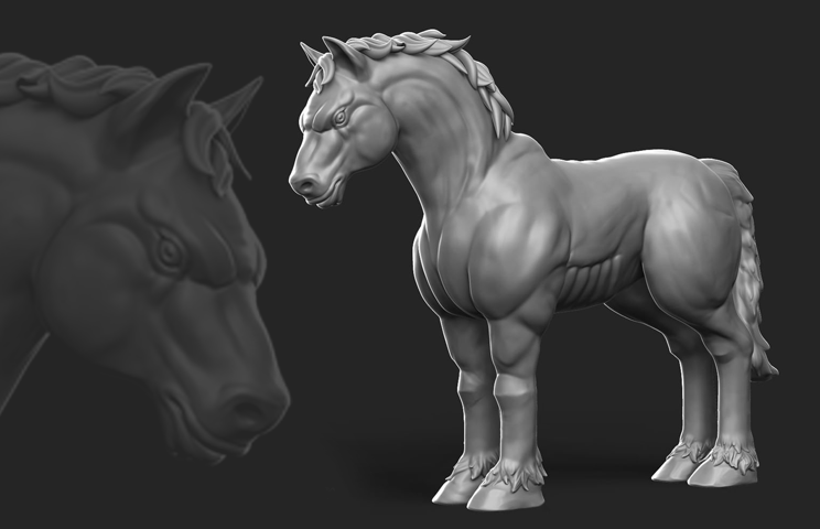 3D Horse sculpting - 3D art - 3D sculpting - 3D modeling - 3D character sculpting - "3D sculpt of a muscular horse, showcasing detailed anatomy and a strong, majestic pose