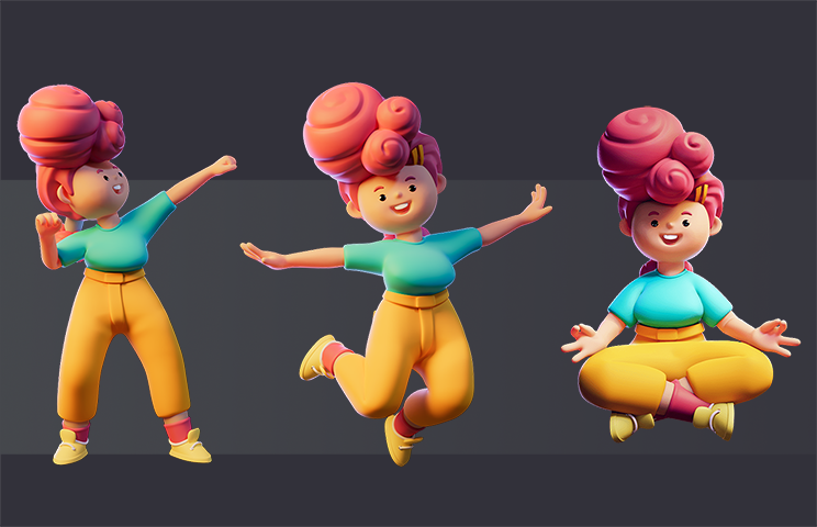 3D mascot character design - the mascot character with 3 poses