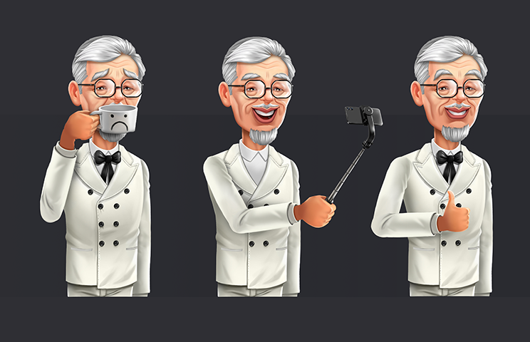 game character design - stylized character design - 2D grandpa character design in 3 poses