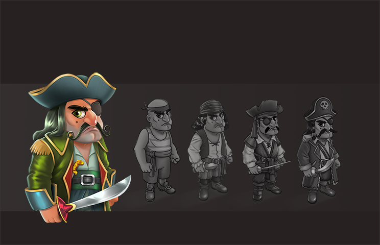 Game Character concept art - Concept art of a cartoon pirate character with a green beard
