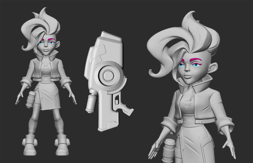 3D character sculpting - 3D art - 3D modeling - 3D sculpting - 3D sculpt of a stylized female character with exaggerated hair