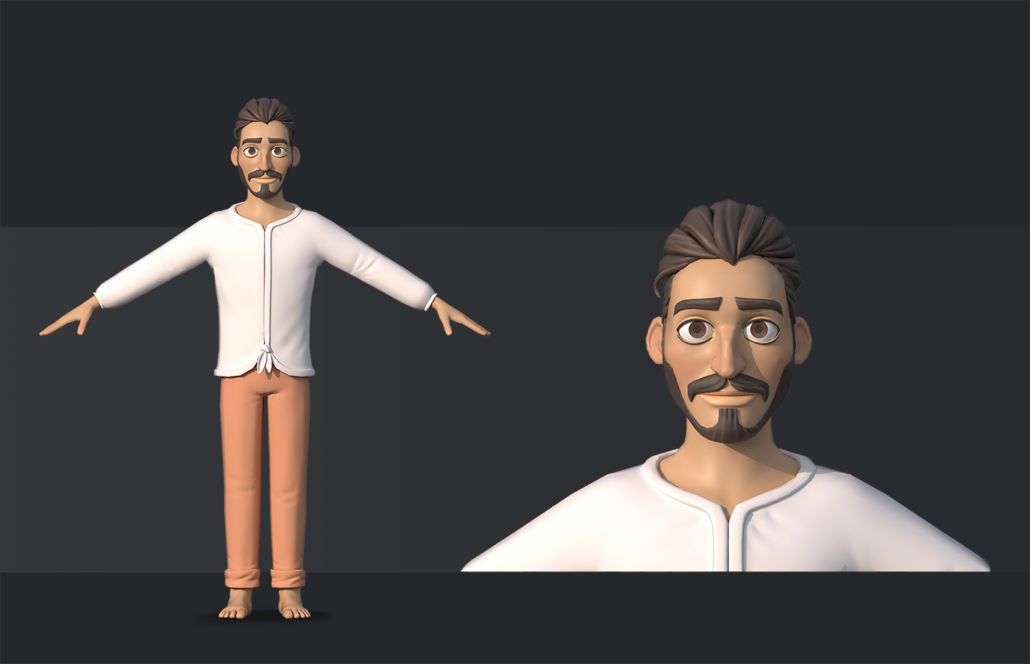 3D character design - a man with short dark hair and a beard