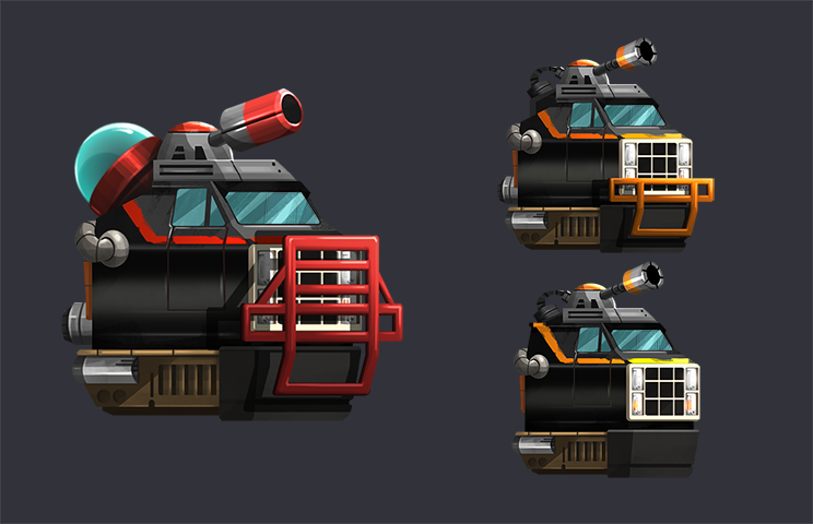 2D game vehicle design in 3 levels - 2D game art - prop design