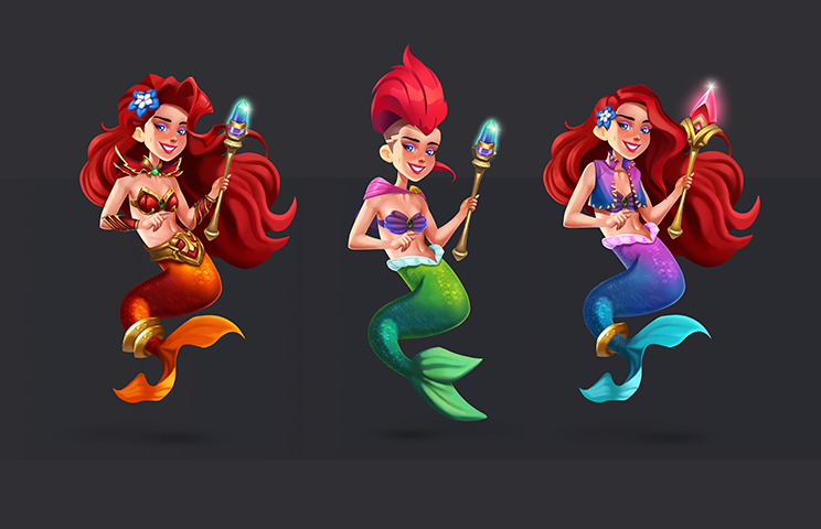 game character design - stylized character design - 2D mermaid character design in 3 levels
