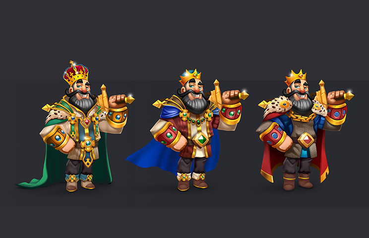 game character design - stylized character - design - 2D king character design in 3 levels