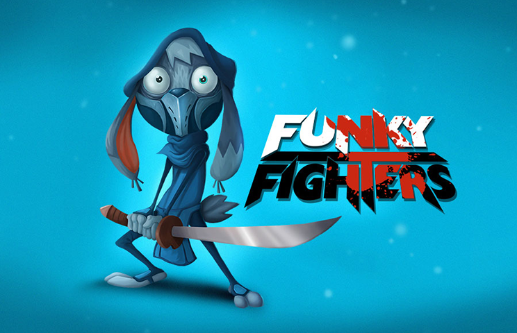 game character design - cartoon character design - 2D character design - A blue rabbit with a sword on a blue background