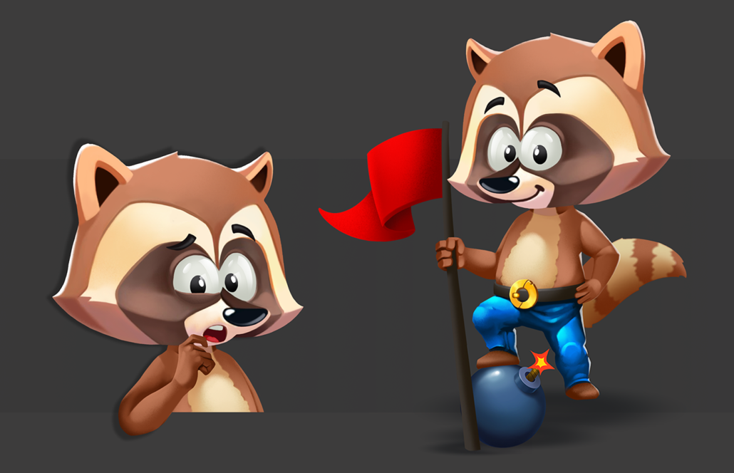 2D raccoon character design - Two cartoon raccoons with expressive faces