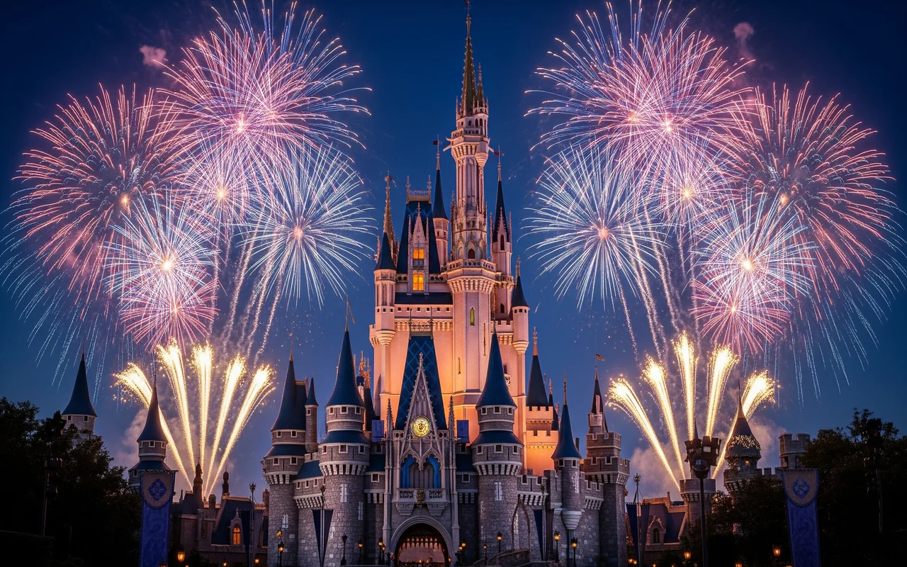 Disney Castle with fireworks