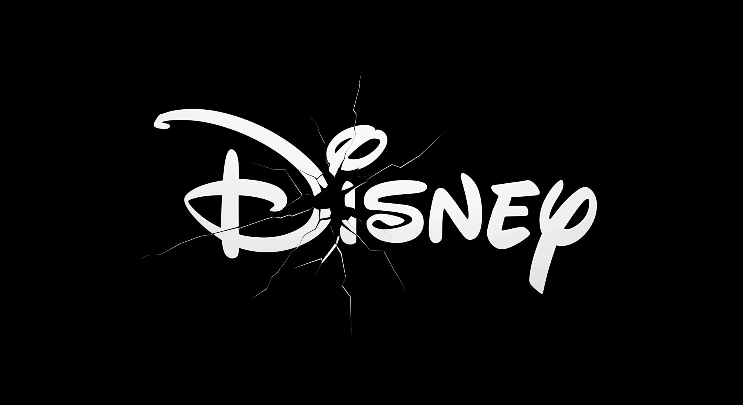A cracked Disney logo with a black background