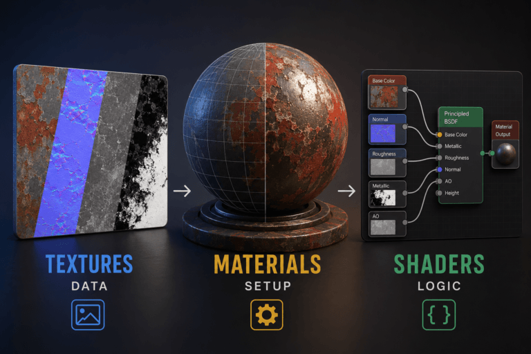 textures vs materials vs shaders