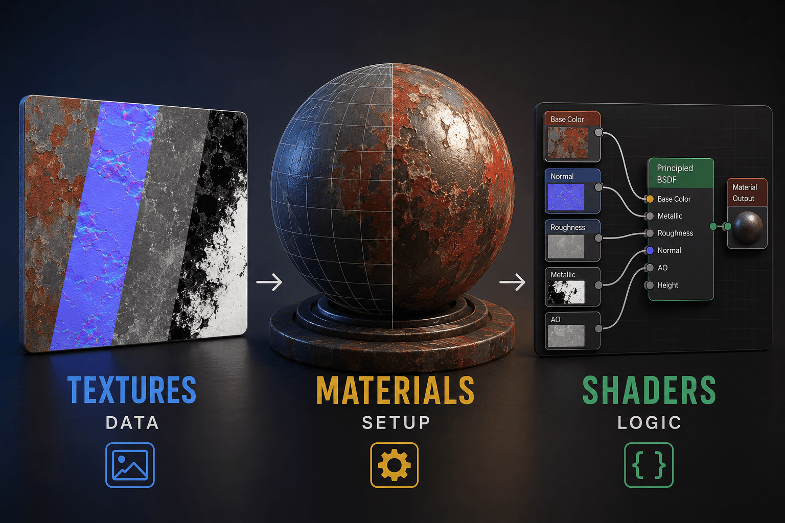 textures vs materials vs shaders