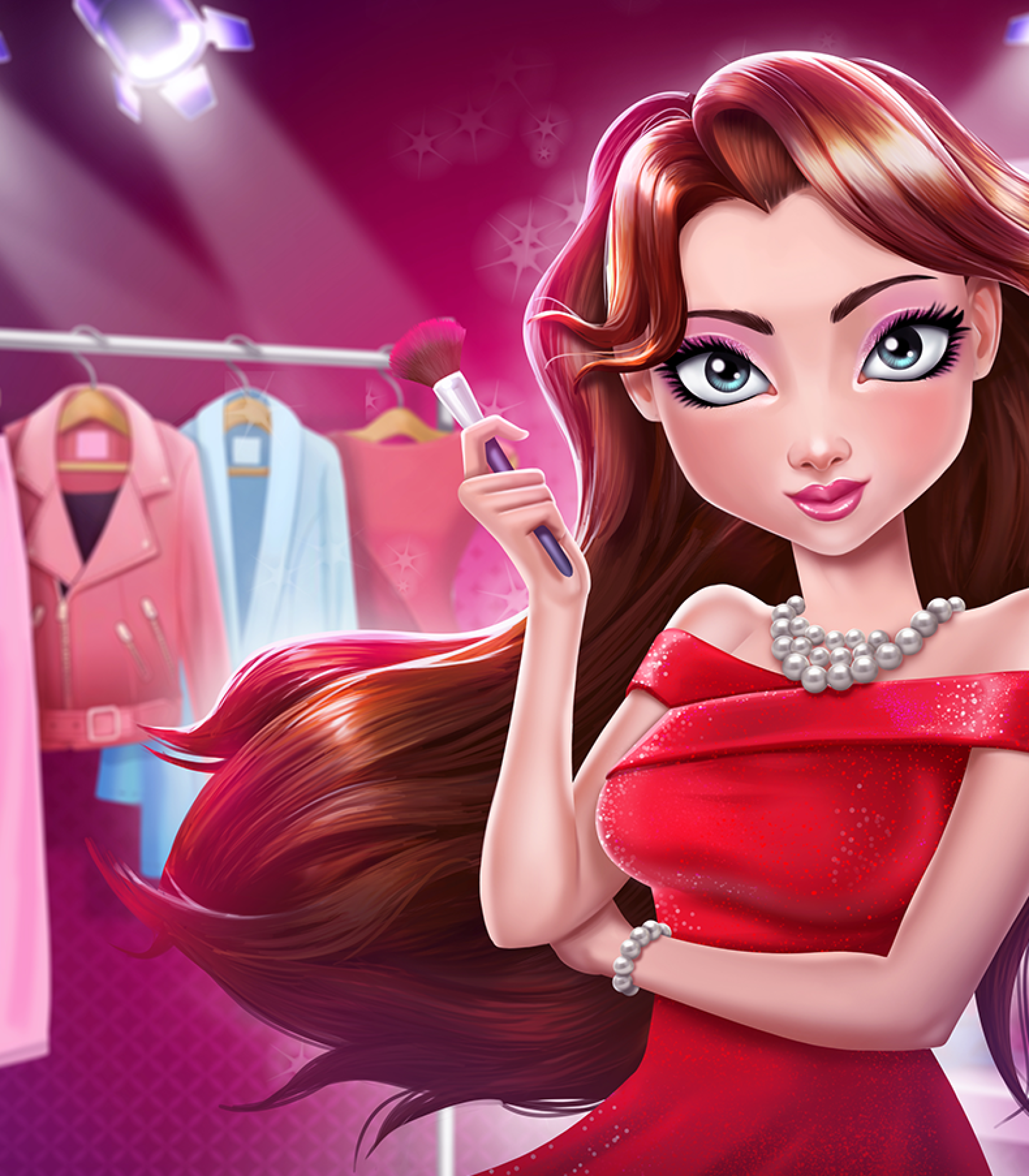 2D game art character - Illustration - casual game art - 2D game art - A girl with red dress in a closet room