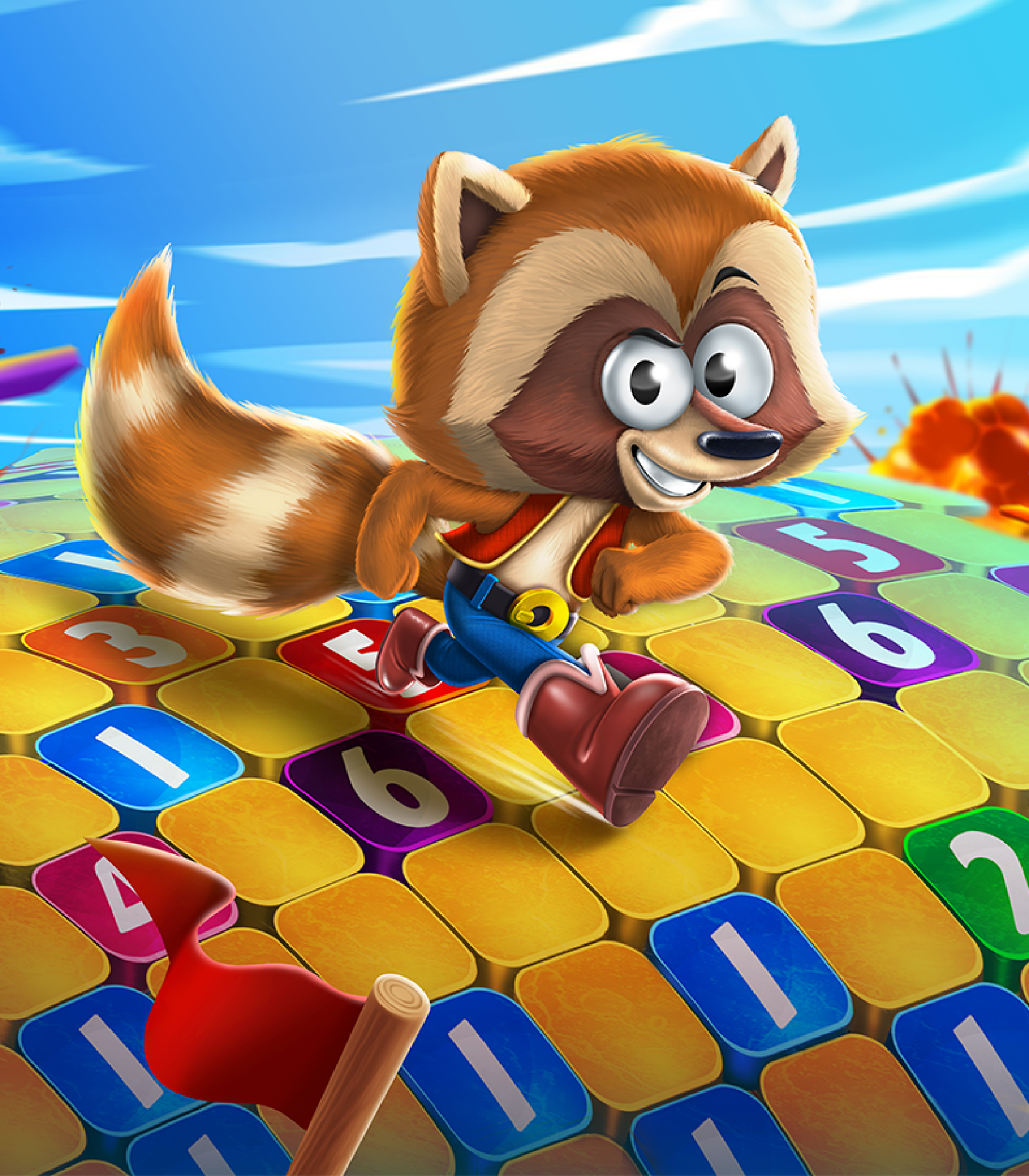 2D game art character - Illustration - casual game art - A raccoon character in a puzzle game