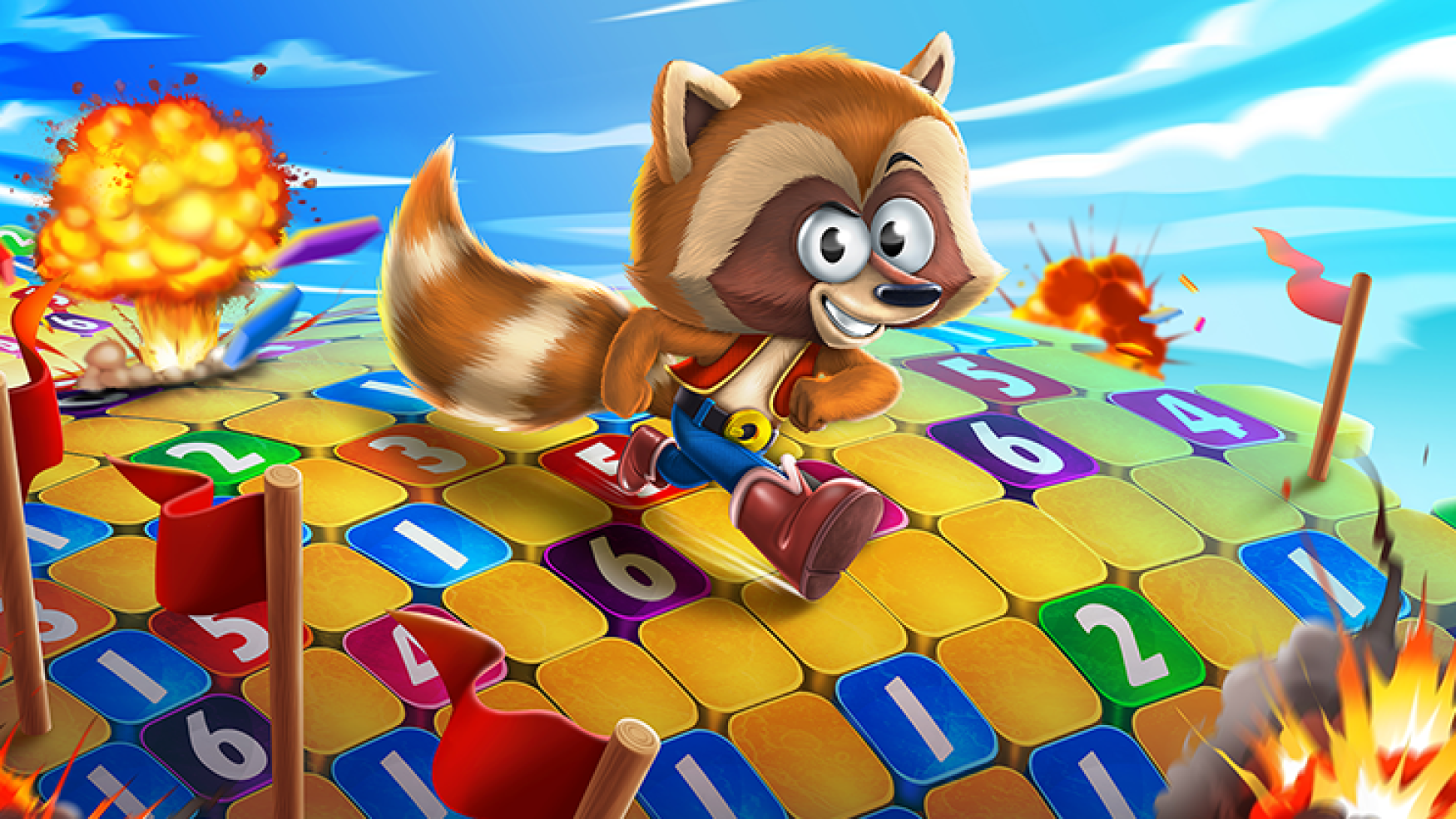 2D game art character - Illustration - casual game art - A raccoon character in a puzzle game