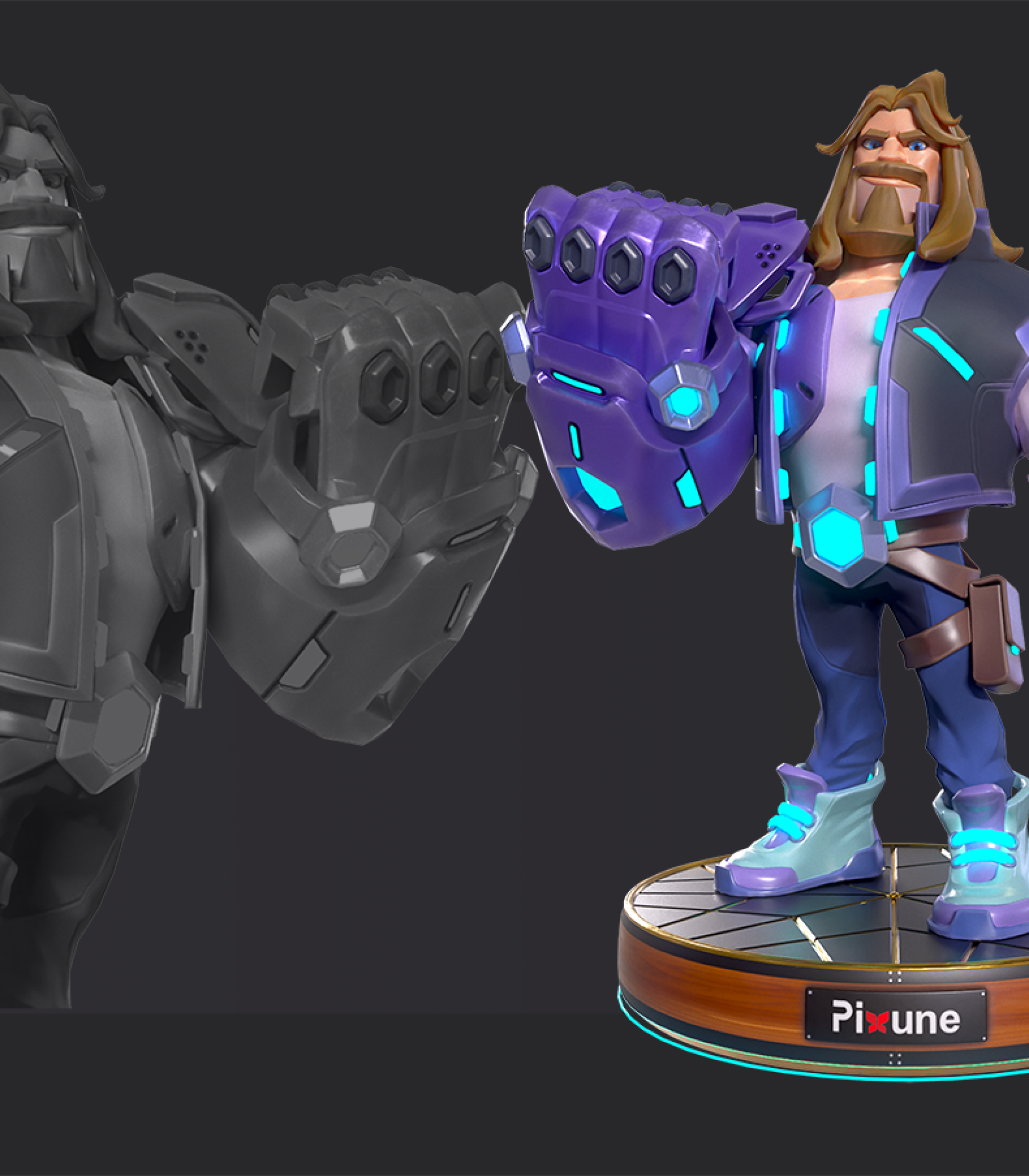 3D character modeling - game character design - stylized character design - 3D game character with big fist - a bearded man with long hair