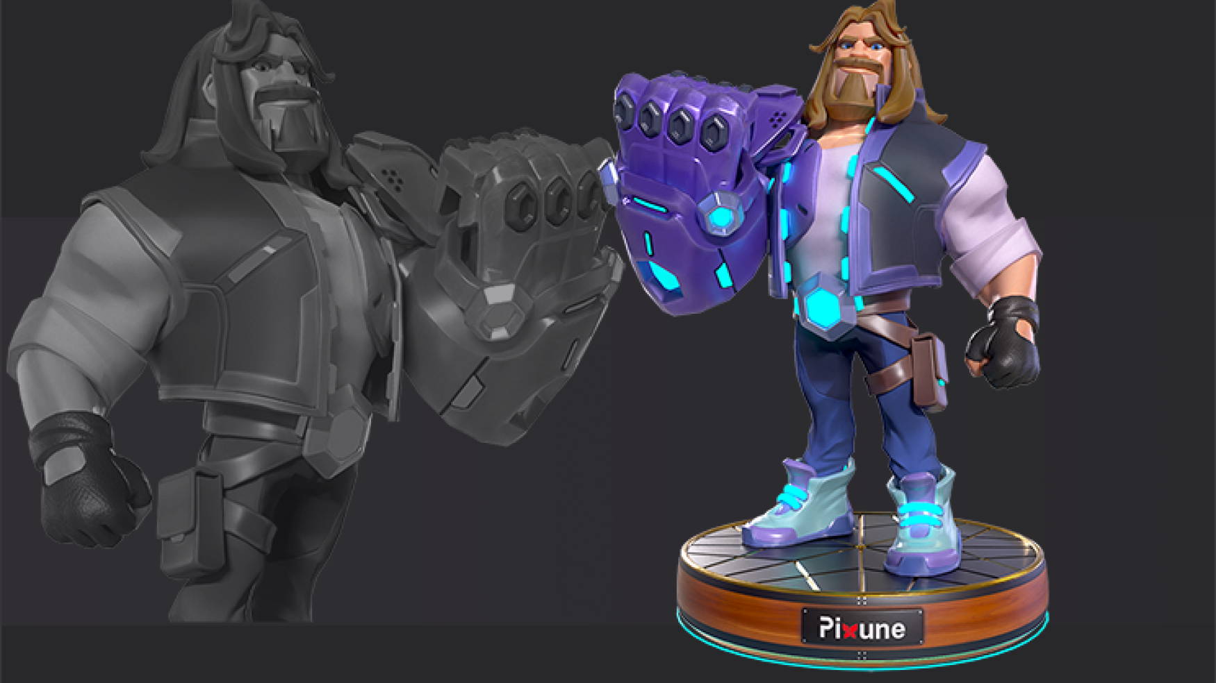 3D character modeling - game character design - stylized character design - 3D game character with big fist - a bearded man with long hair