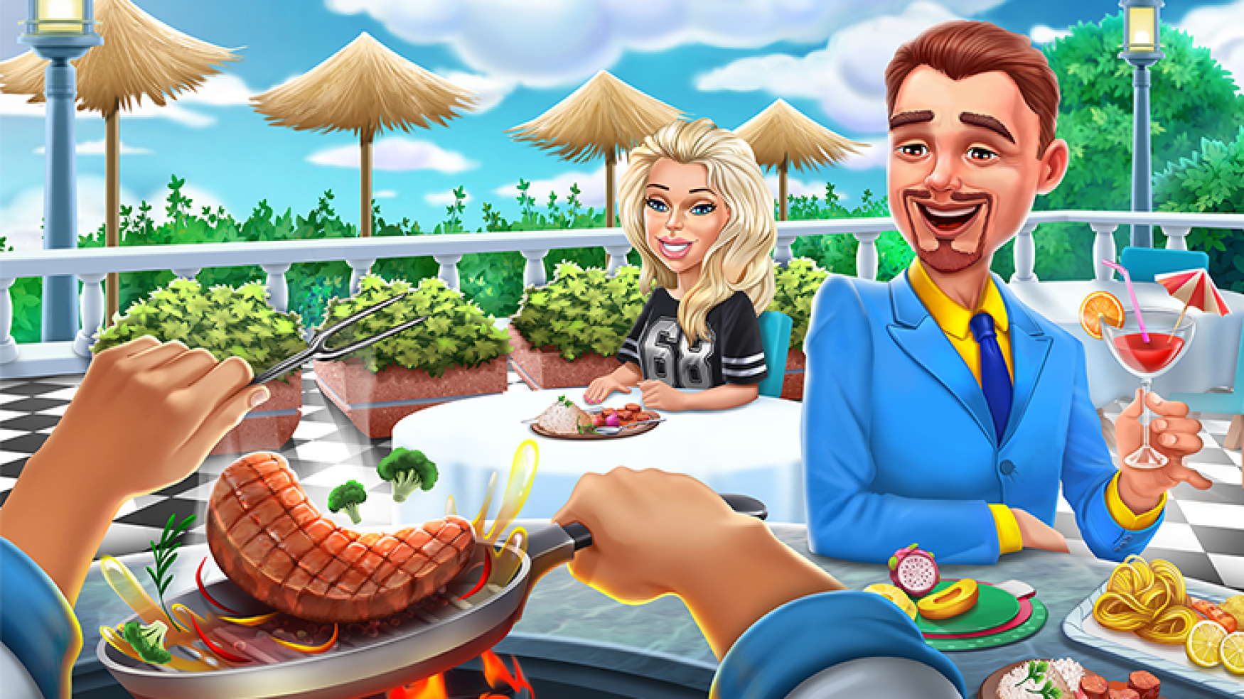 2D game art - Illustration - casual game art - 2 characters in a restaurant