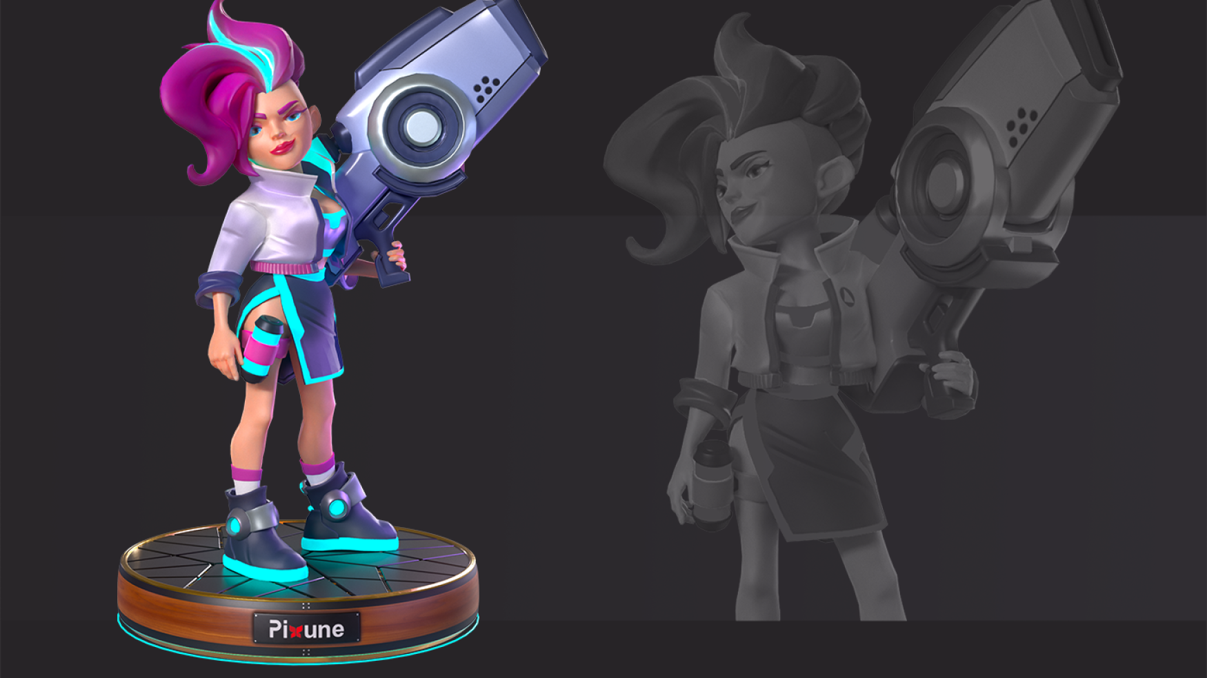 Stylized 3D game character with weapon – character modeling and design