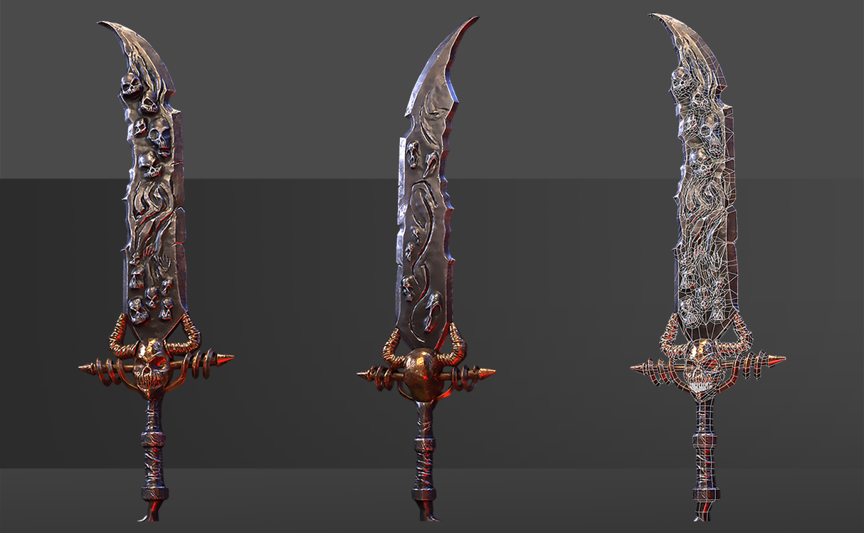 3D game art - A 3D sword in 2 different angles - prop modeling - prop design