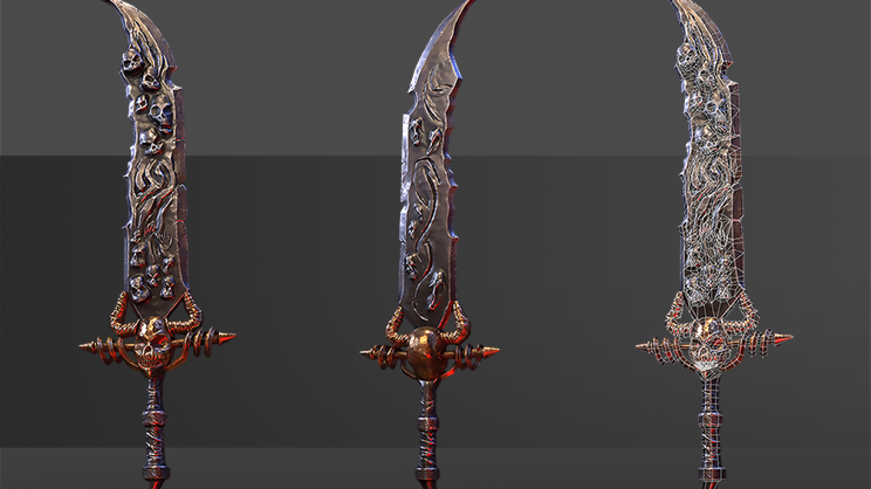 3D game art - A 3D sword in 2 different angles - prop modeling - prop design