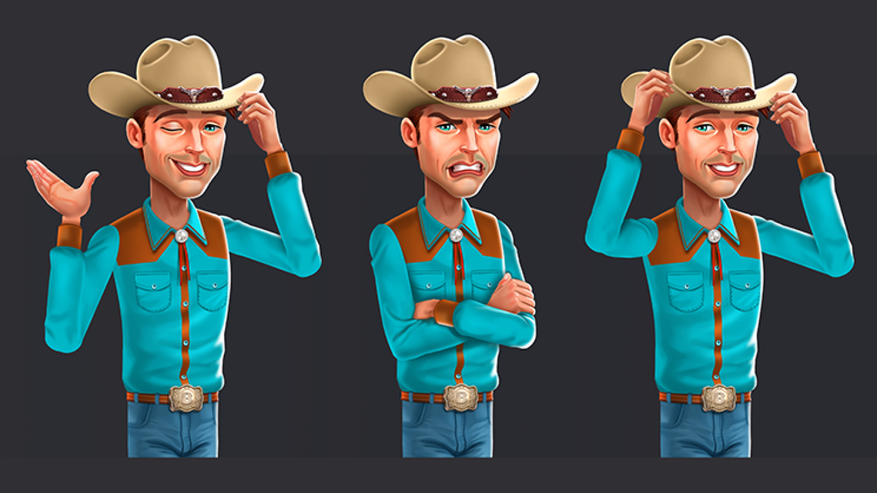 game character design - stylized character design - 2D character design in 3 poses