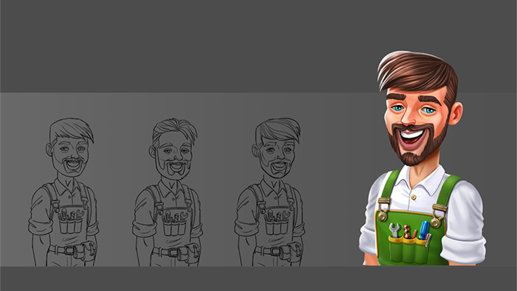 Character concept art - Concept art of a male character with a beard and mustache