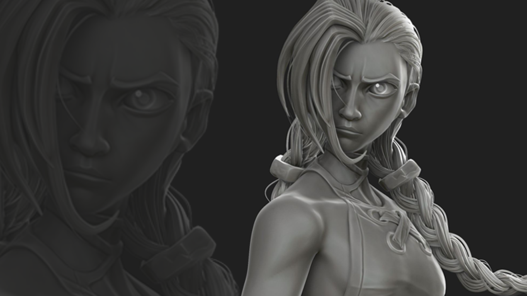 3D Character sculpting - 3D art - 3D sculpting - 3D sculpt of a fierce-looking female character with braided