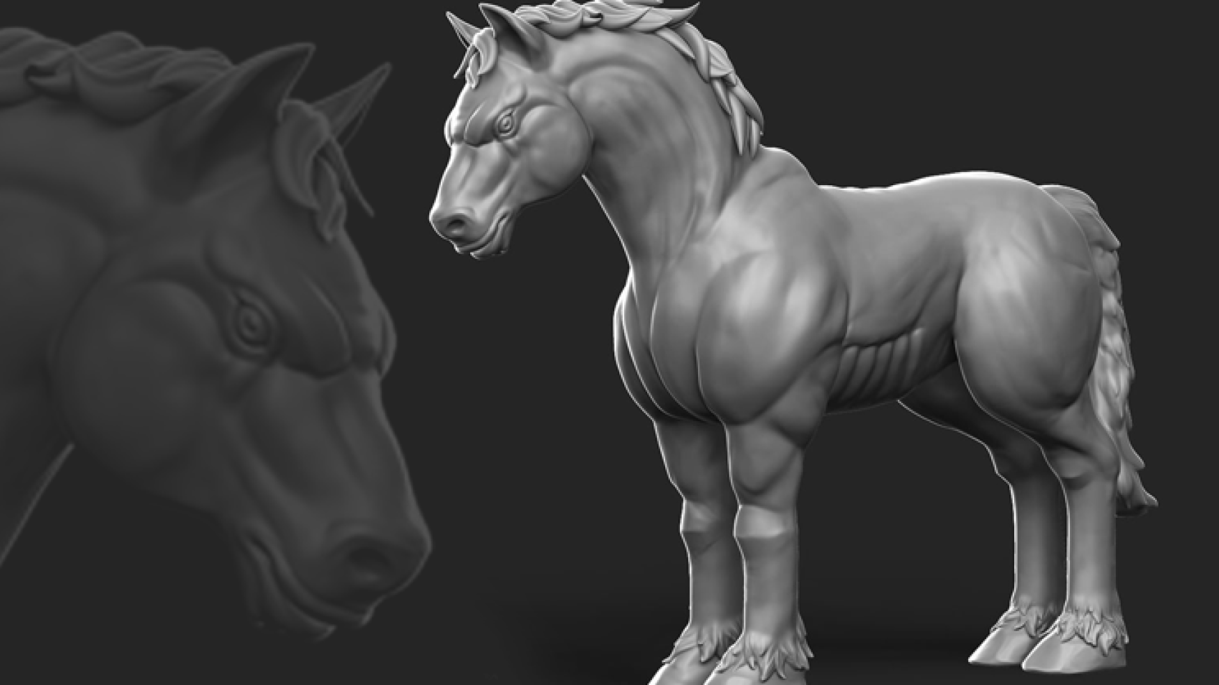 3D Horse sculpting - 3D art - 3D sculpting - 3D modeling - 3D character sculpting - "3D sculpt of a muscular horse, showcasing detailed anatomy and a strong, majestic pose