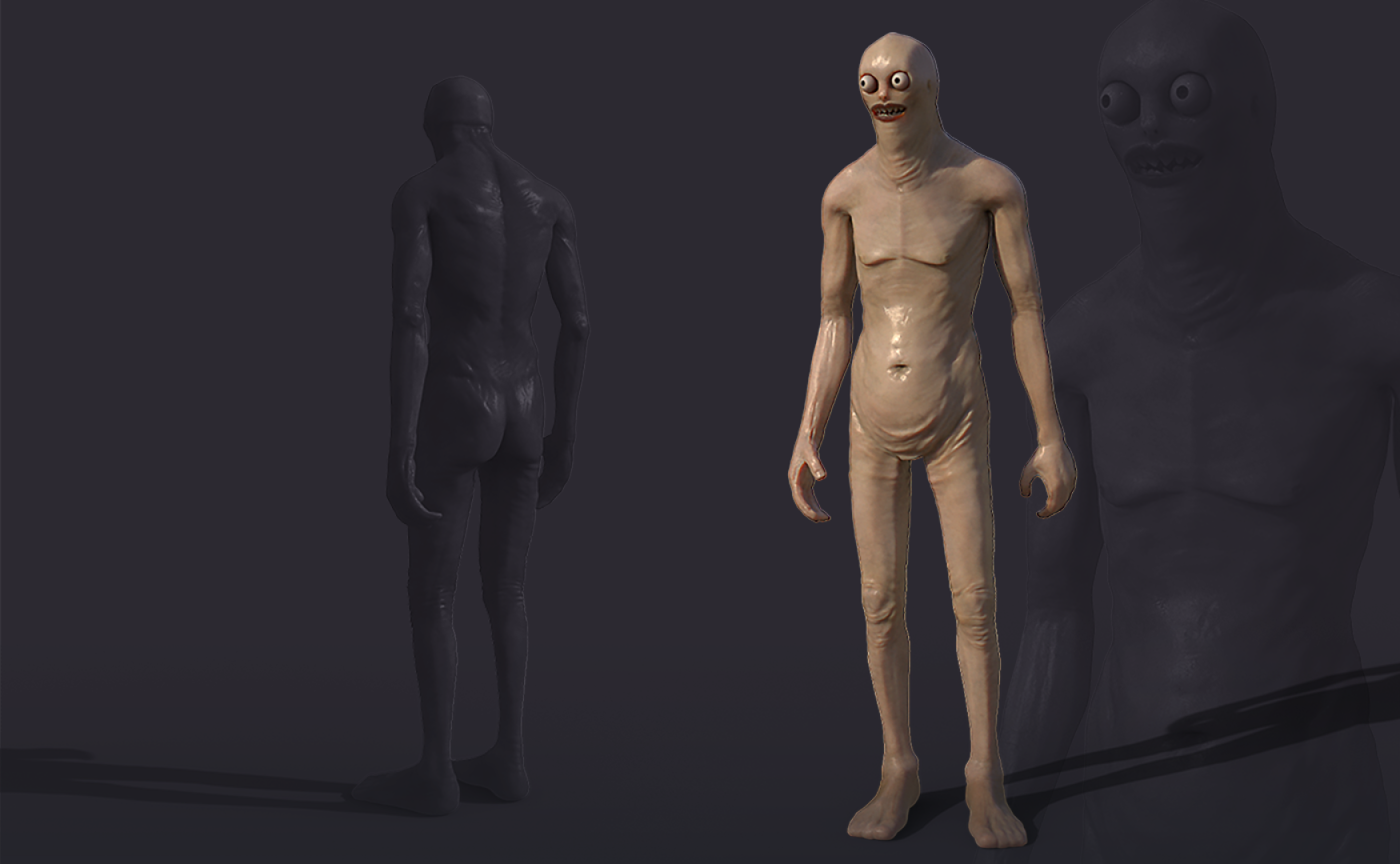 3D character design - realistic character design - 3D creature design-a character with pale skin, bulging eyes