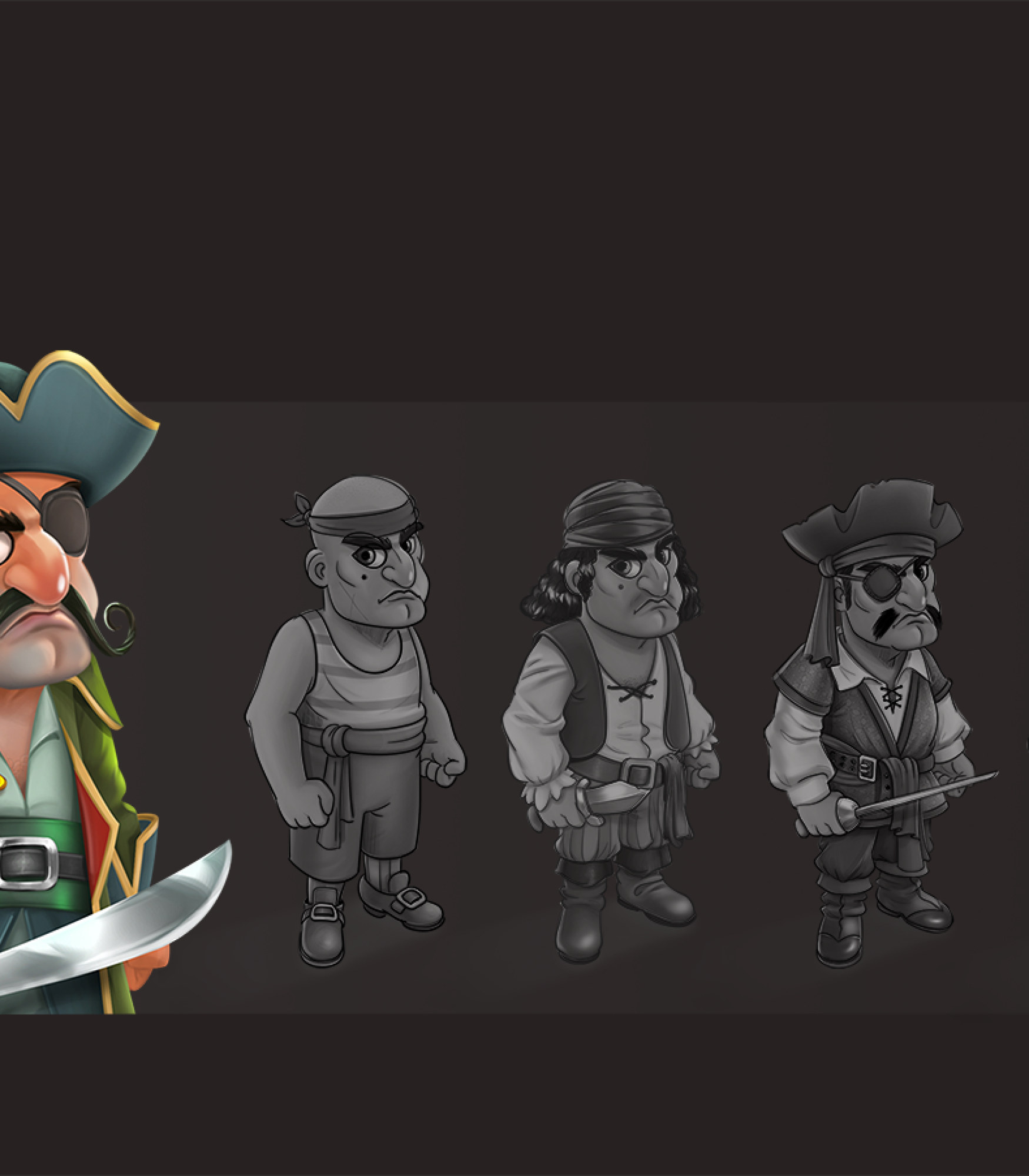 Game Character concept art - Concept art of a cartoon pirate character with a green beard