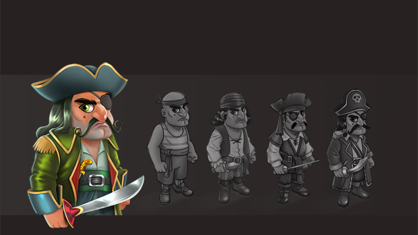 Game Character concept art - Concept art of a cartoon pirate character with a green beard