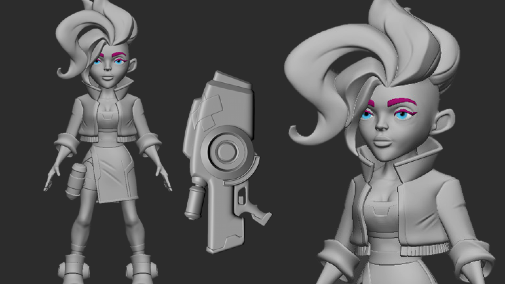 3D character sculpting - 3D art - 3D modeling - 3D sculpting - 3D sculpt of a stylized female character with exaggerated hair