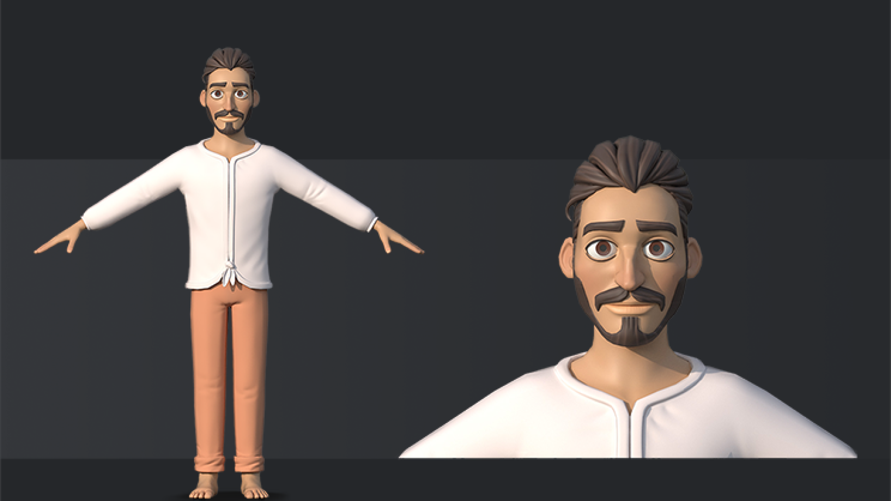 3D character design - 3D character design - stylized character design - game character design - 3D character modeling - a man with short dark hair and a beard - game character design - 3D character modeling - a man with short dark hair and a beard