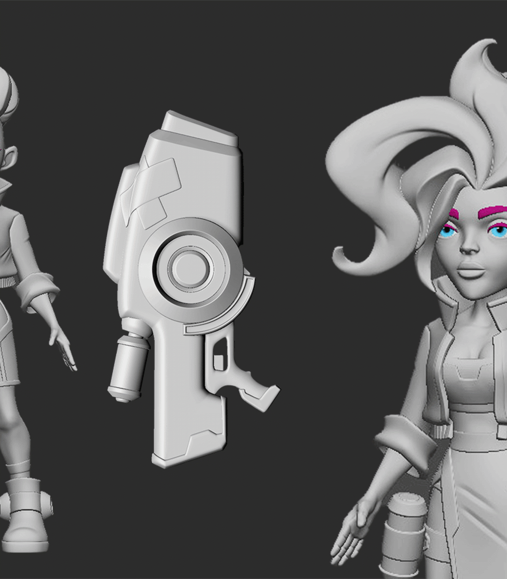 3D character sculpting - 3D art - 3D modeling - 3D sculpting - 3D sculpt of a stylized female character with exaggerated hair