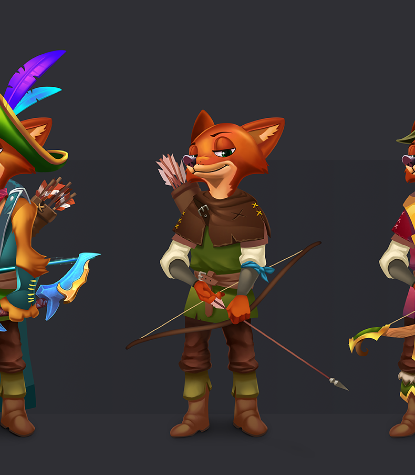 game character design - stylized character design - 2D character design in 3 versions