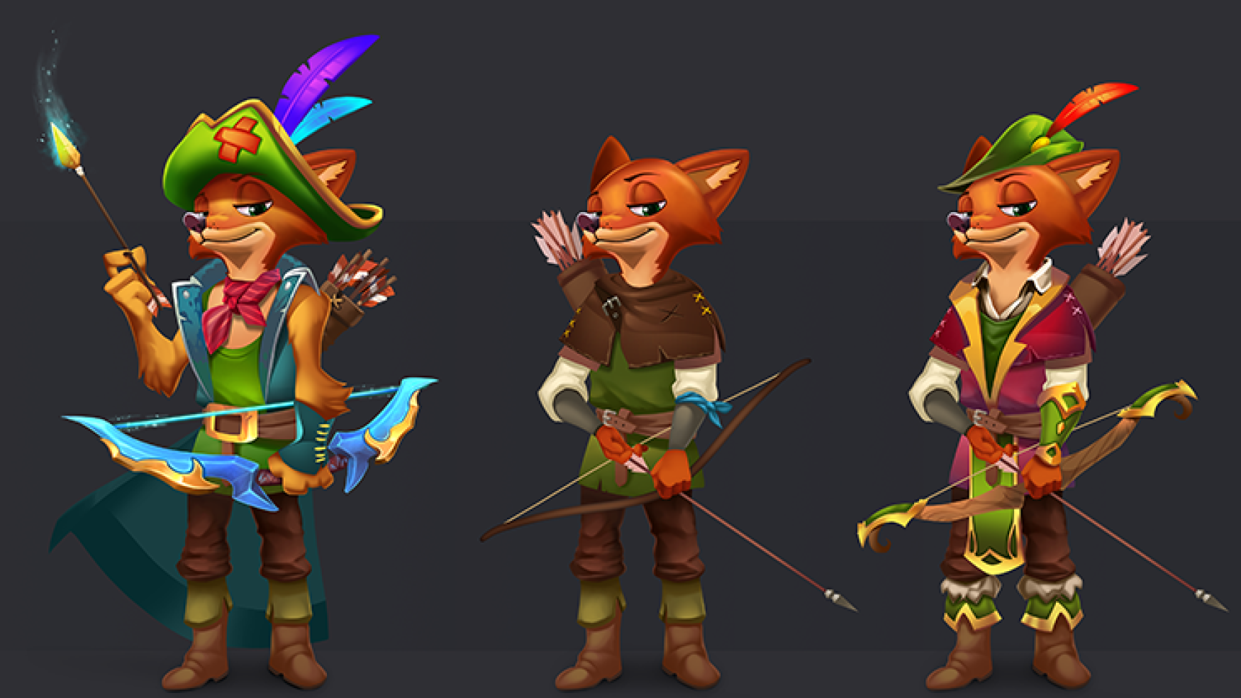 game character design - stylized character design - 2D character design in 3 versions