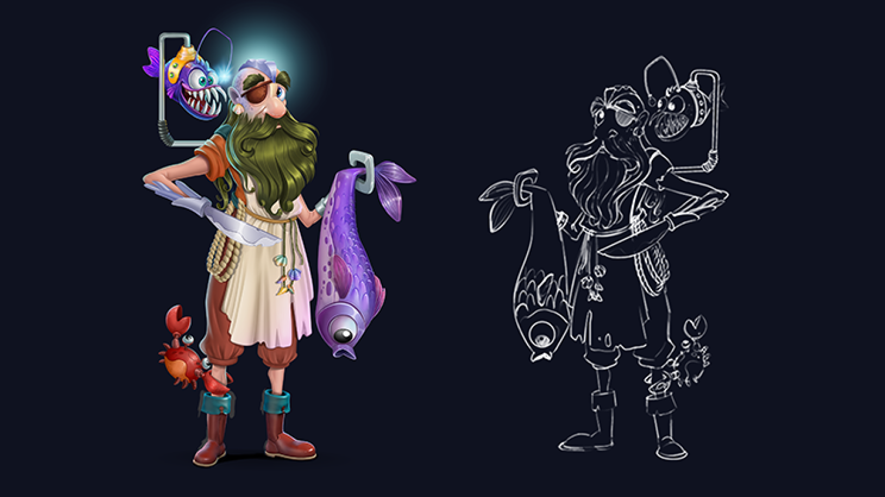 game character design - stylized character design - 2D fisherman character design