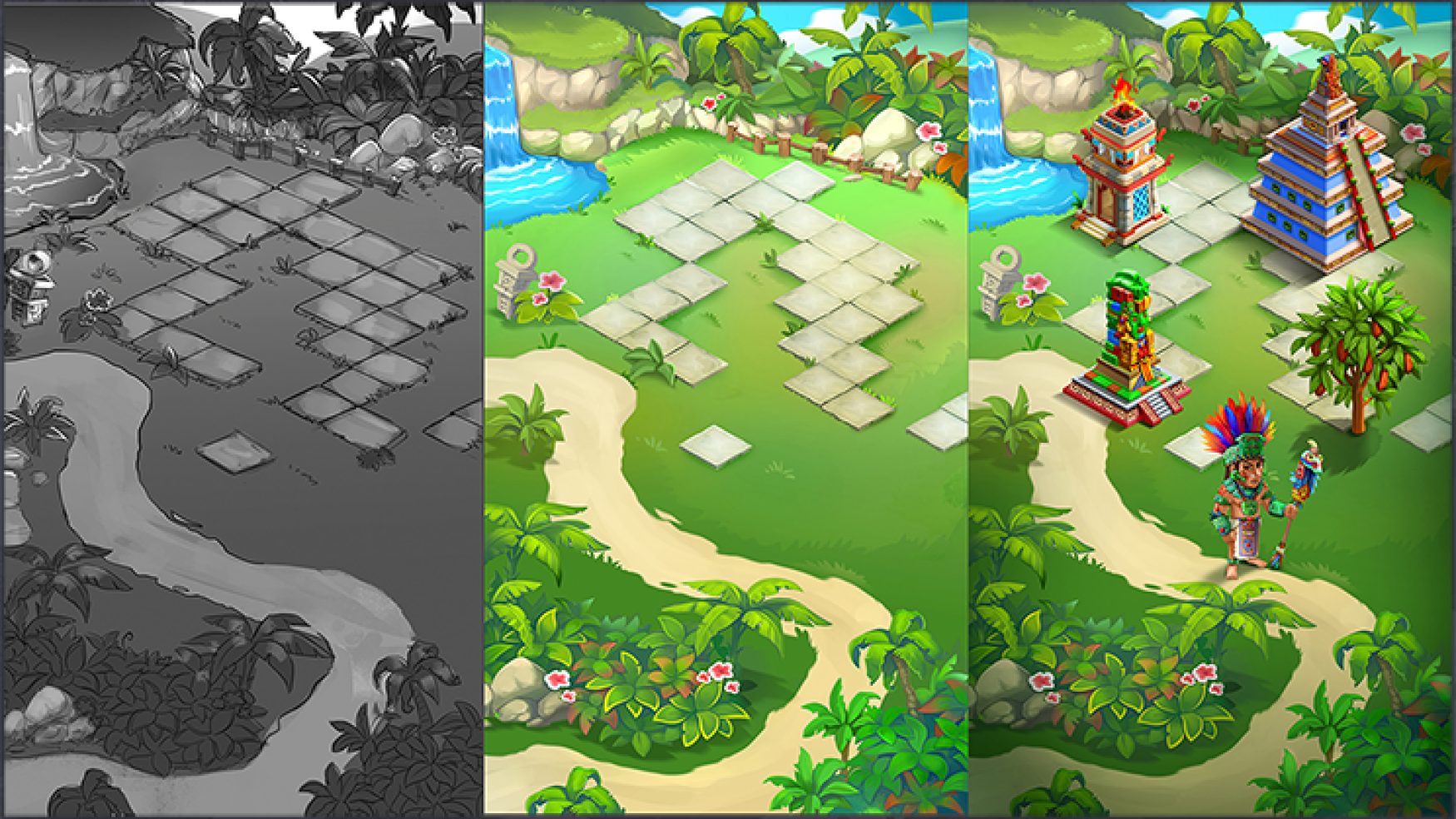 Environment concept art - Concept art of a colorful game environment featuring a lush