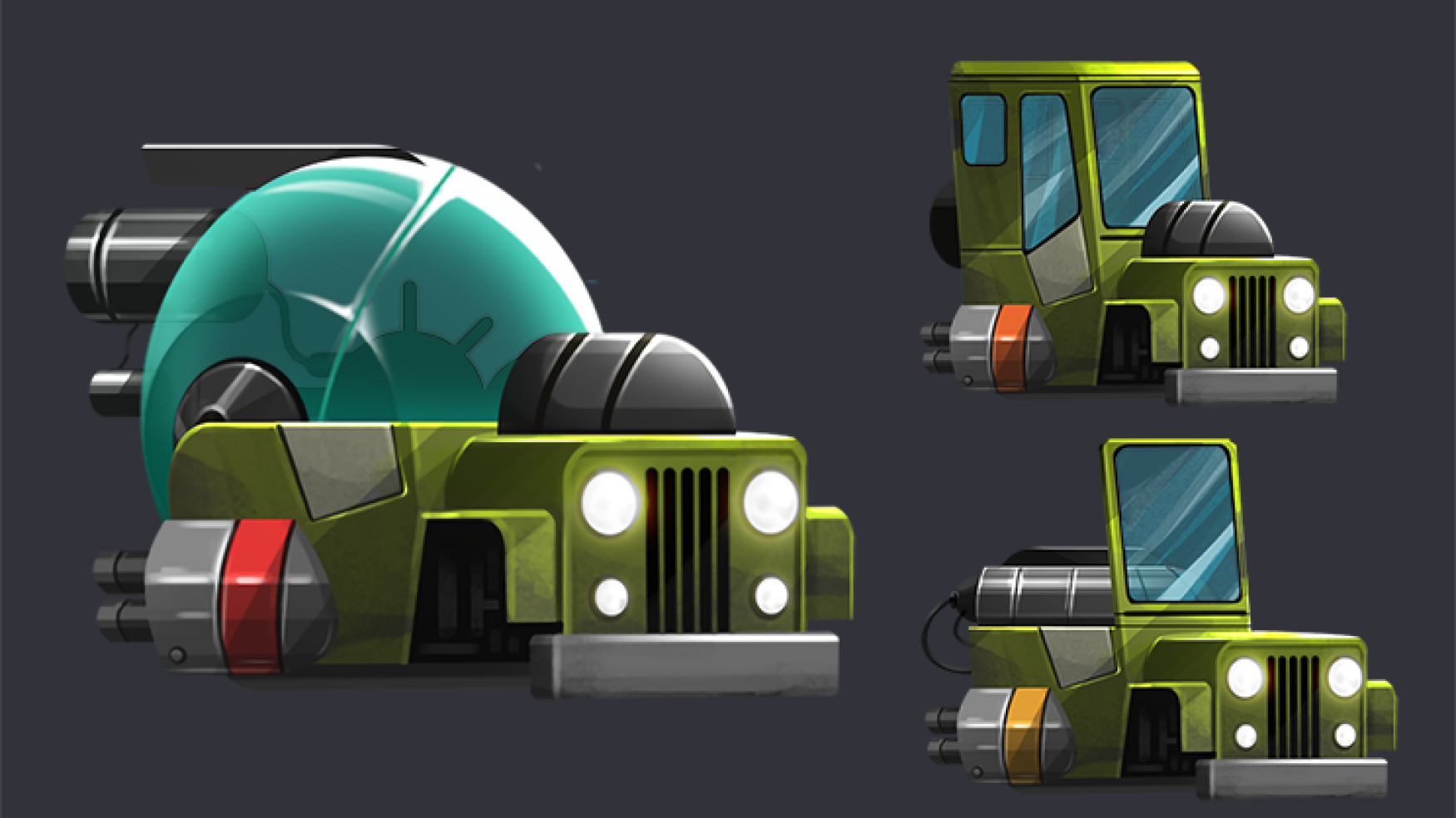 2D game vehicle design in 3 levels - prop design