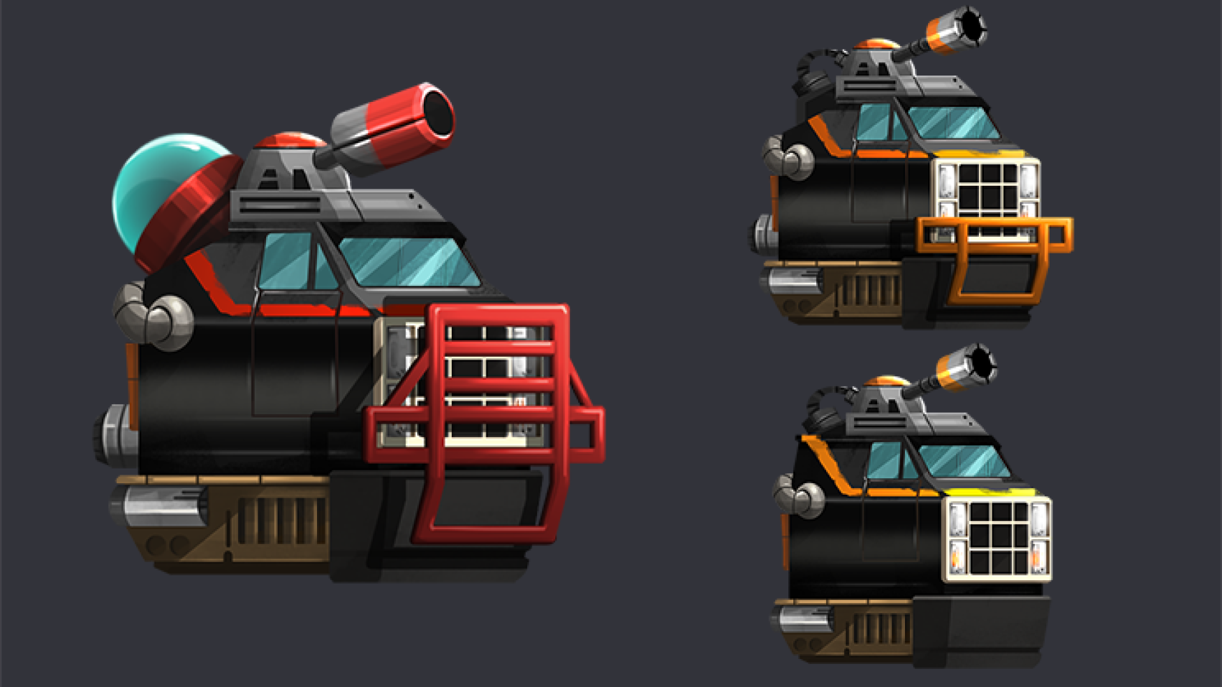 2D game vehicle design in 3 levels - 2D game art - prop design