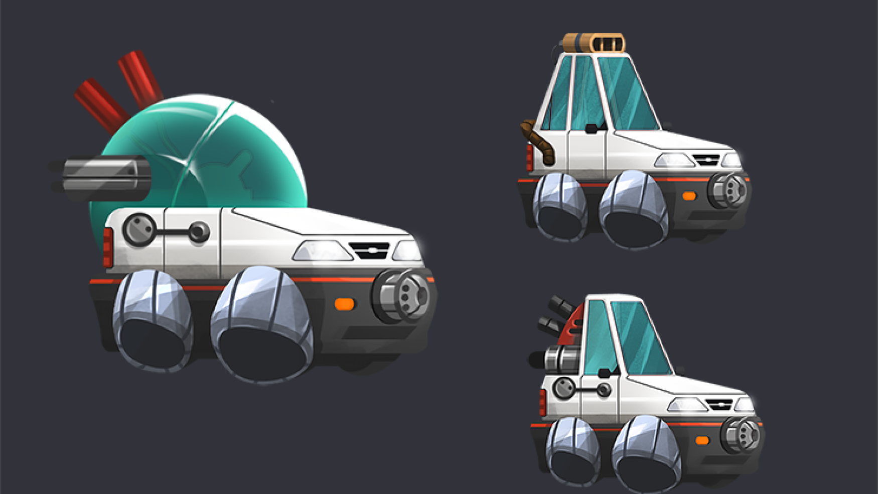 2D game vehicle design in 3 level - 2D game art - prop design